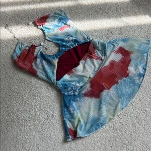 Floral Blue and Red Dress with Chain Detail